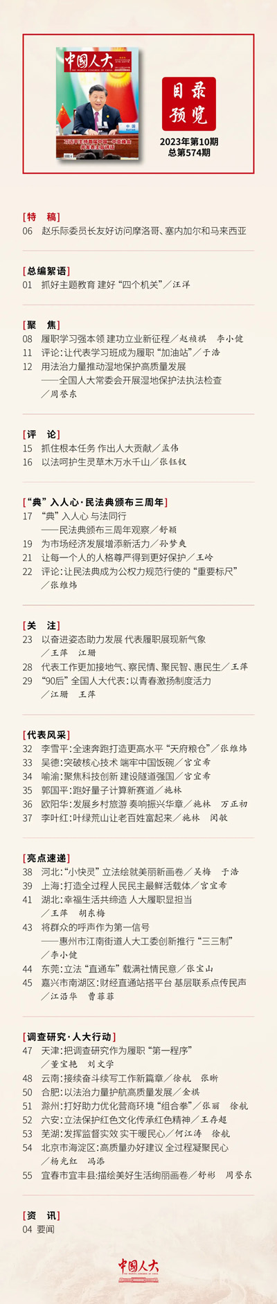 《中国人大》2023年第10期目录